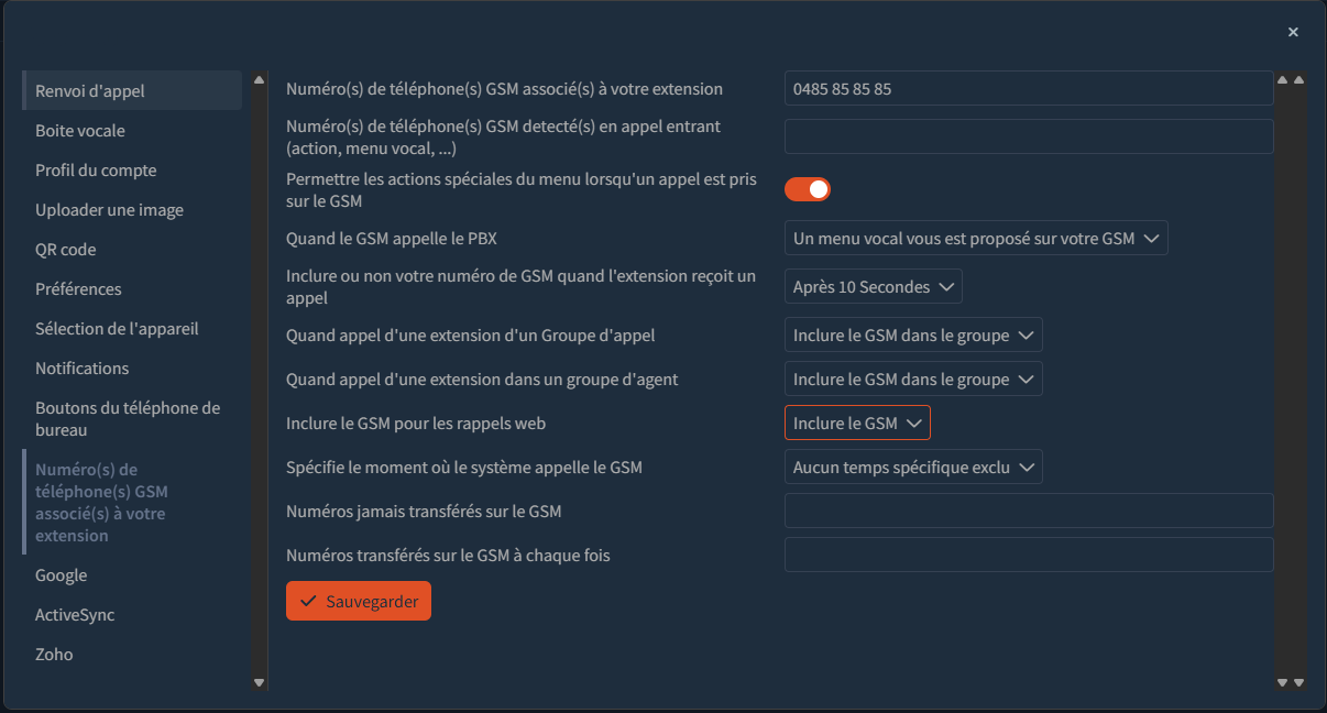 Menu d'association GSM dans le portail Digitis Cloud