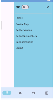 Menu paramètres de l'application