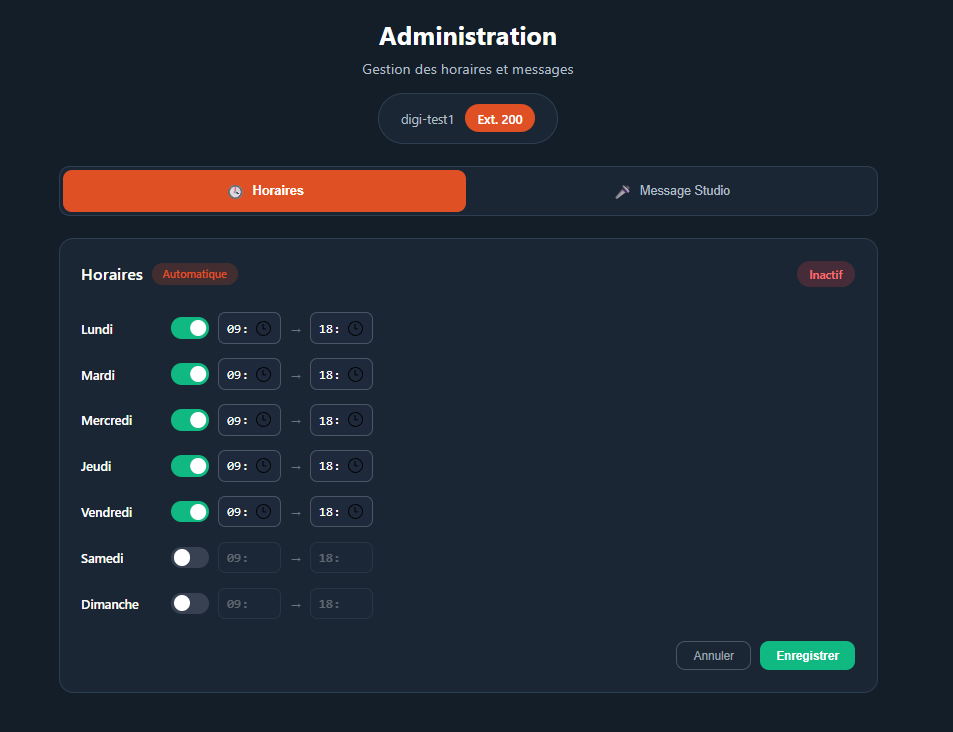Mode modification des horaires dans le portail d'administration