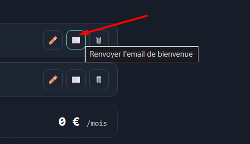 Bouton Renvoyer l'email de bienvenue dans le portail d'administration Digitis Cloud