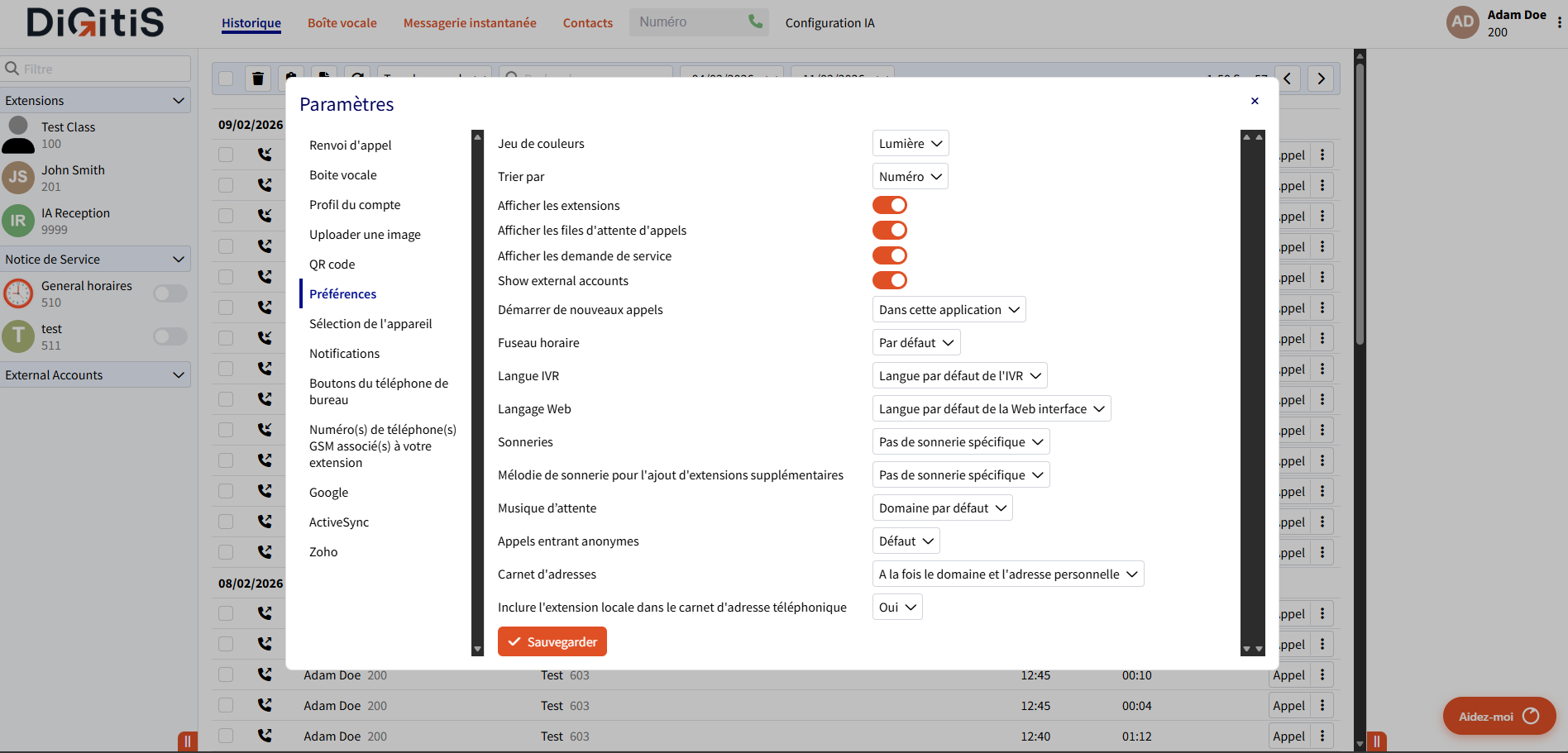 Paramètres - onglet Préférences