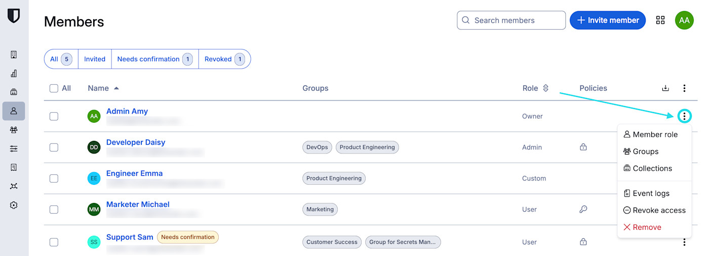 Modifier les permissions d'un membre