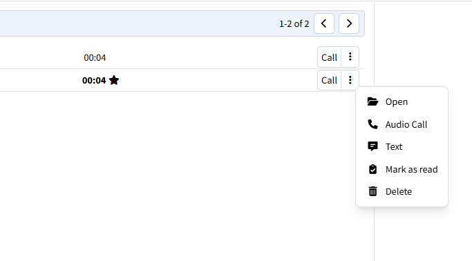 Menu actions messagerie vocale